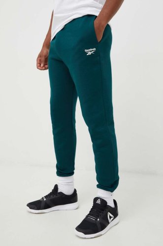 Reebok pantaloni de trening barbati, culoarea verde, neted