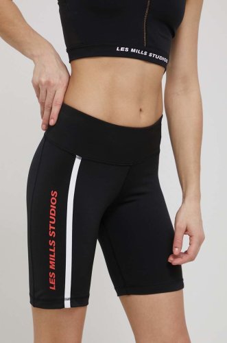 Reebok pantaloni scurți de antrenament femei, culoarea negru, cu imprimeu, medium waist