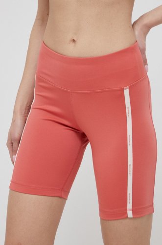 Reebok pantaloni scurți de antrenament piping femei, culoarea portocaliu, cu imprimeu, medium waist