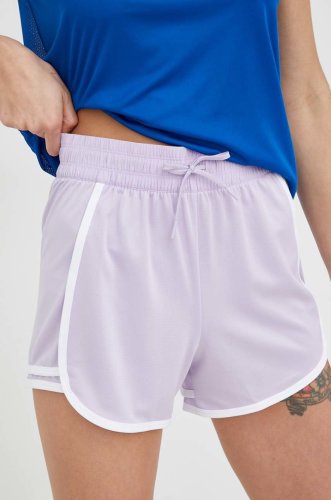 Reebok pantaloni scurți de antrenament workout ready femei, culoarea violet, cu imprimeu, high waist