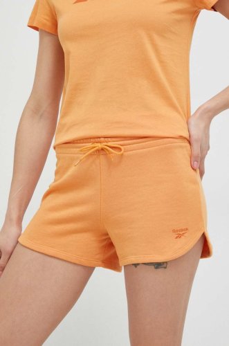 Reebok pantaloni scurti femei, culoarea portocaliu, neted, high waist