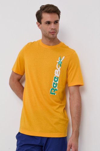 Reebok tricou gs9016 bărbați, culoarea galben, cu imprimeu