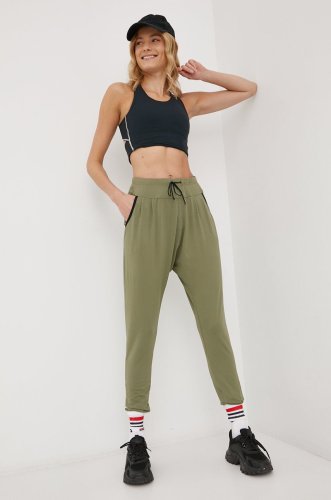 Roxy pantaloni femei, culoarea bej, model drept, high waist