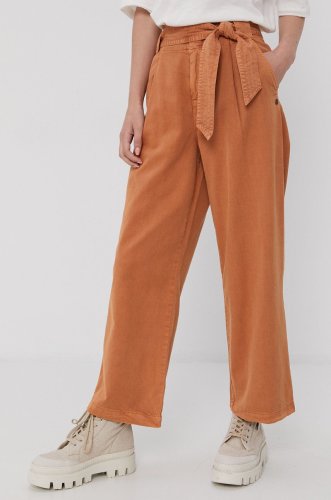 Roxy pantaloni femei, culoarea portocaliu, lat, high waist