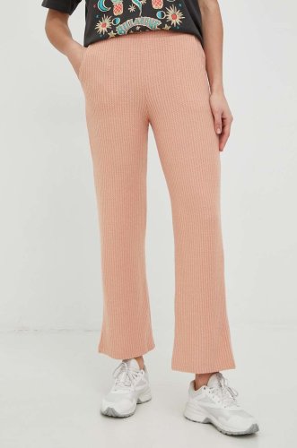 Roxy pantaloni femei, culoarea roz, drept, high waist