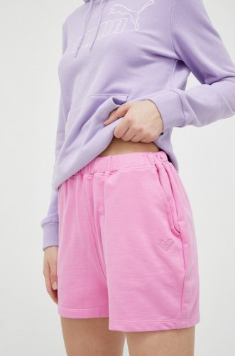 Roxy pantaloni scurti essential energy femei, culoarea roz, neted, high waist