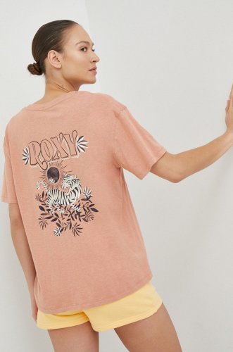 Roxy tricou din bumbac culoarea maro