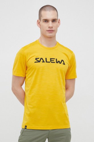 Salewa tricou sport puez hybrid 2 culoarea galben, cu imprimeu