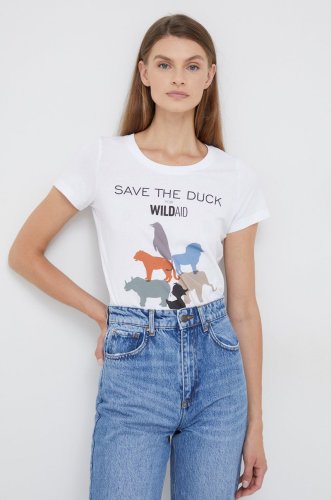 Save the duck tricou din bumbac culoarea alb