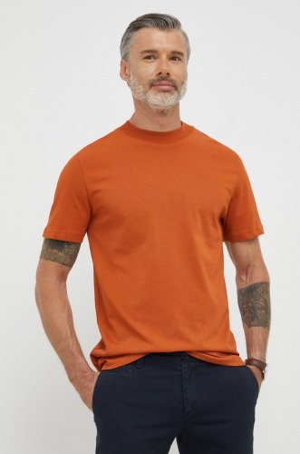 Selected homme tricou din bumbac culoarea portocaliu, neted