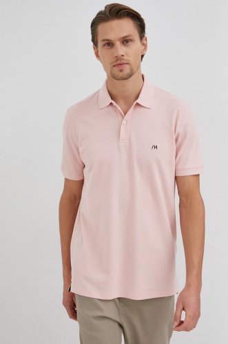 Selected homme tricou polo bărbați, culoarea roz, material neted