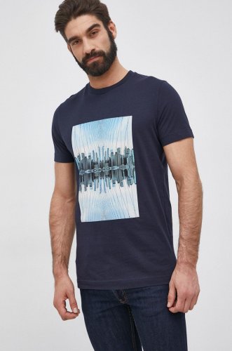 Selected tricou din bumbac culoarea albastru marin, cu imprimeu