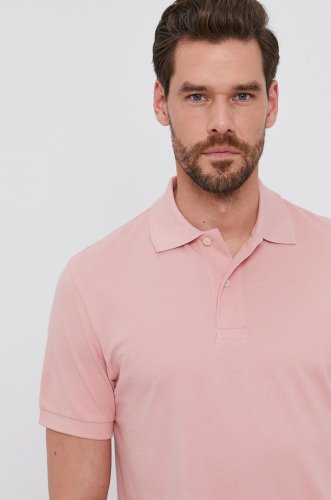 Selected tricou polo bărbați, culoarea roz, material neted