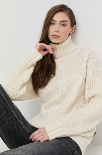 Silvian heach pulover din amestec de lana femei, culoarea bej, călduros, cu guler