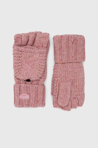 Superdry manusi din amestec de lana femei, culoarea roz