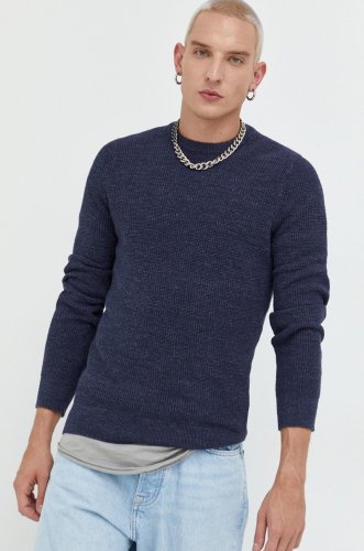 Superdry pulover de bumbac barbati, culoarea albastru marin,