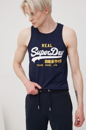 Superdry tricou barbati, culoarea albastru marin