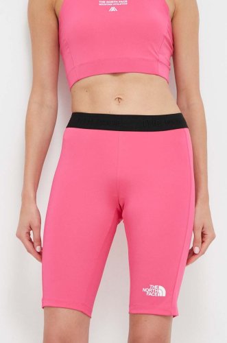 The north face pantaloni scurti sport mountain athletics femei, culoarea roz, neted, medium waist