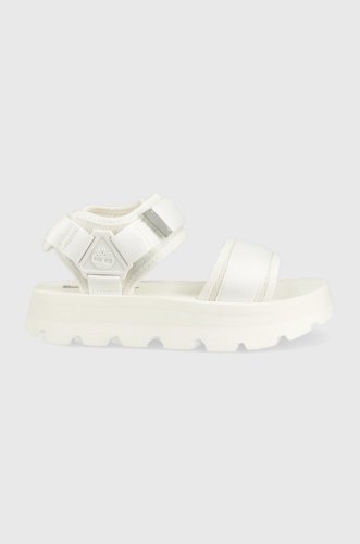 Timberland sandale femei, culoarea alb, cu platforma