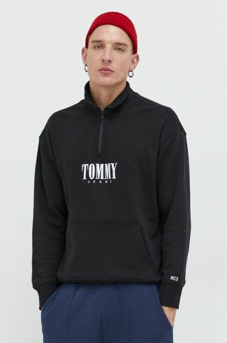 Tommy jeans hanorac de bumbac barbati, culoarea negru, melanj