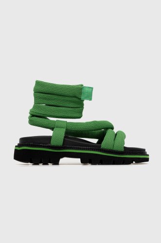 Tommy jeans sandale chunky sandal femei, culoarea verde, cu platforma, en0en02073