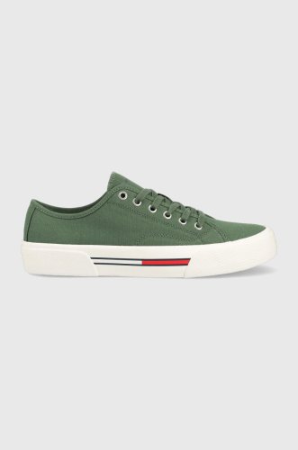 Tommy jeans tenisi canvas sneaker barbati, culoarea verde, em0em01299