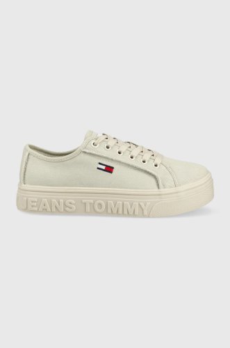 Tommy jeans tenisi flatform femei, culoarea gri