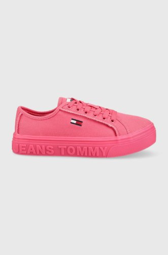 Tommy jeans tenisi flatform femei, culoarea roz