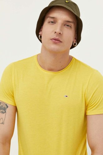 Tommy jeans tricou barbati, culoarea galben, neted