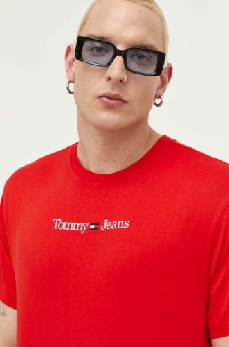Tommy jeans tricou din bumbac culoarea turcoaz, cu imprimeu