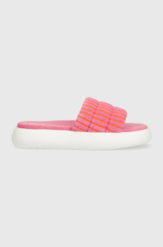 Toms papuci alpargata mallow slide femei, culoarea roz, cu platforma, 10019703