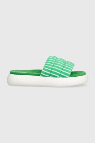 Toms papuci alpargata mallow slide femei, culoarea verde, cu platforma, 10019721