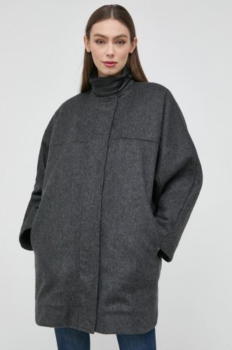 Trussardi palton de lana femei, culoarea gri, de tranzitie, oversize