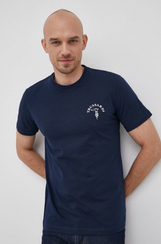 Trussardi tricou din bumbac culoarea albastru marin, cu imprimeu