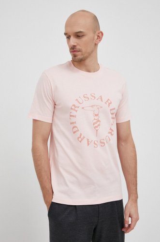 Trussardi tricou din bumbac culoarea roz, cu imprimeu