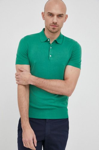 Trussardi tricou polo barbati, culoarea verde, neted