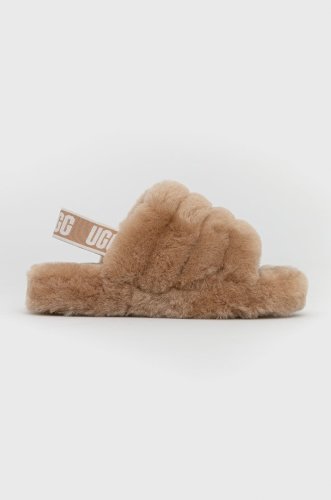 Ugg papuci de lana pentru copii fluff yeah slide culoarea maro