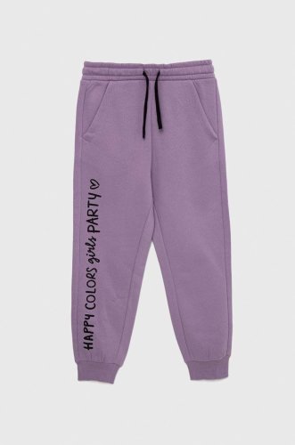 United colors of benetton pantaloni de trening pentru copii culoarea violet, cu imprimeu