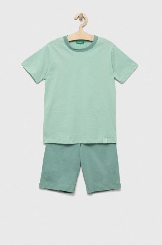 United colors of benetton pijamale de bumbac pentru copii culoarea verde, neted