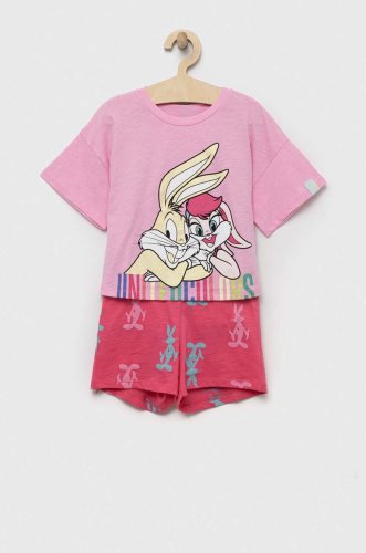 United colors of benetton pijamale de bumbac pentru copii x looney tunes culoarea roz, cu imprimeu