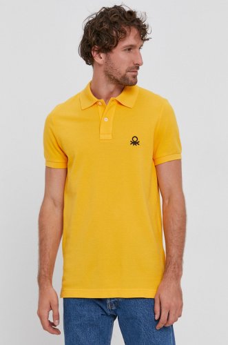 United colors of benetton tricou polo bărbați, culoarea galben, material neted