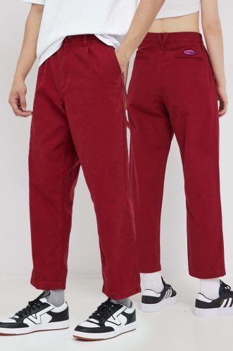 Vans pantaloni de bumbac femei, culoarea rosu, fason chinos, high waist