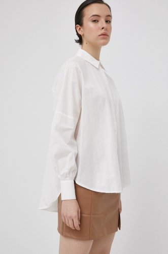 Vero moda cămașă din bumbac femei, culoarea alb, cu guler clasic, relaxed