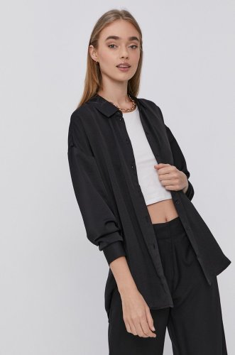 Vero moda cămașă femei, culoarea negru, cu guler clasic, relaxed