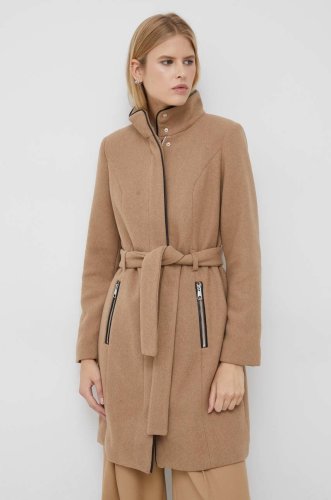 Vero moda palton din lana femei, culoarea bej, de tranzitie