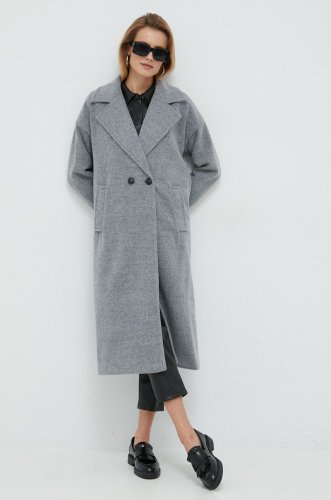 Vero moda palton femei, culoarea gri, de tranzitie, cu doua randuri de nasturi