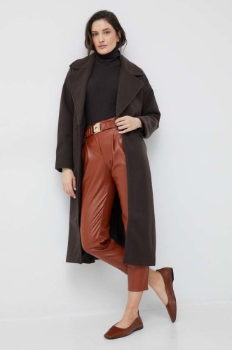 Vero moda palton femei, culoarea maro, de tranzitie, cu doua randuri de nasturi