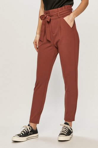 Vero moda pantaloni femei, culoarea maro, model drept, high waist