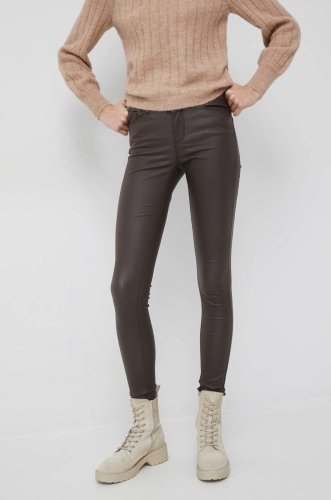 Vero moda pantaloni femei, culoarea maro, mulata, high waist