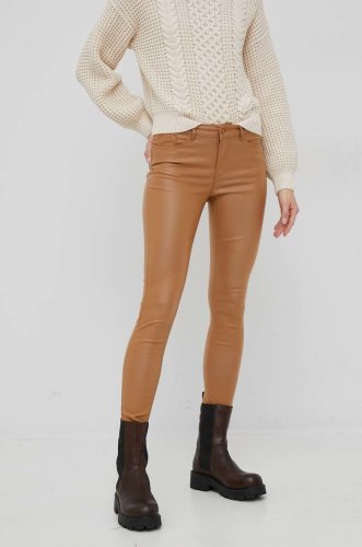 Vero moda pantaloni femei, culoarea maro, mulata, medium waist